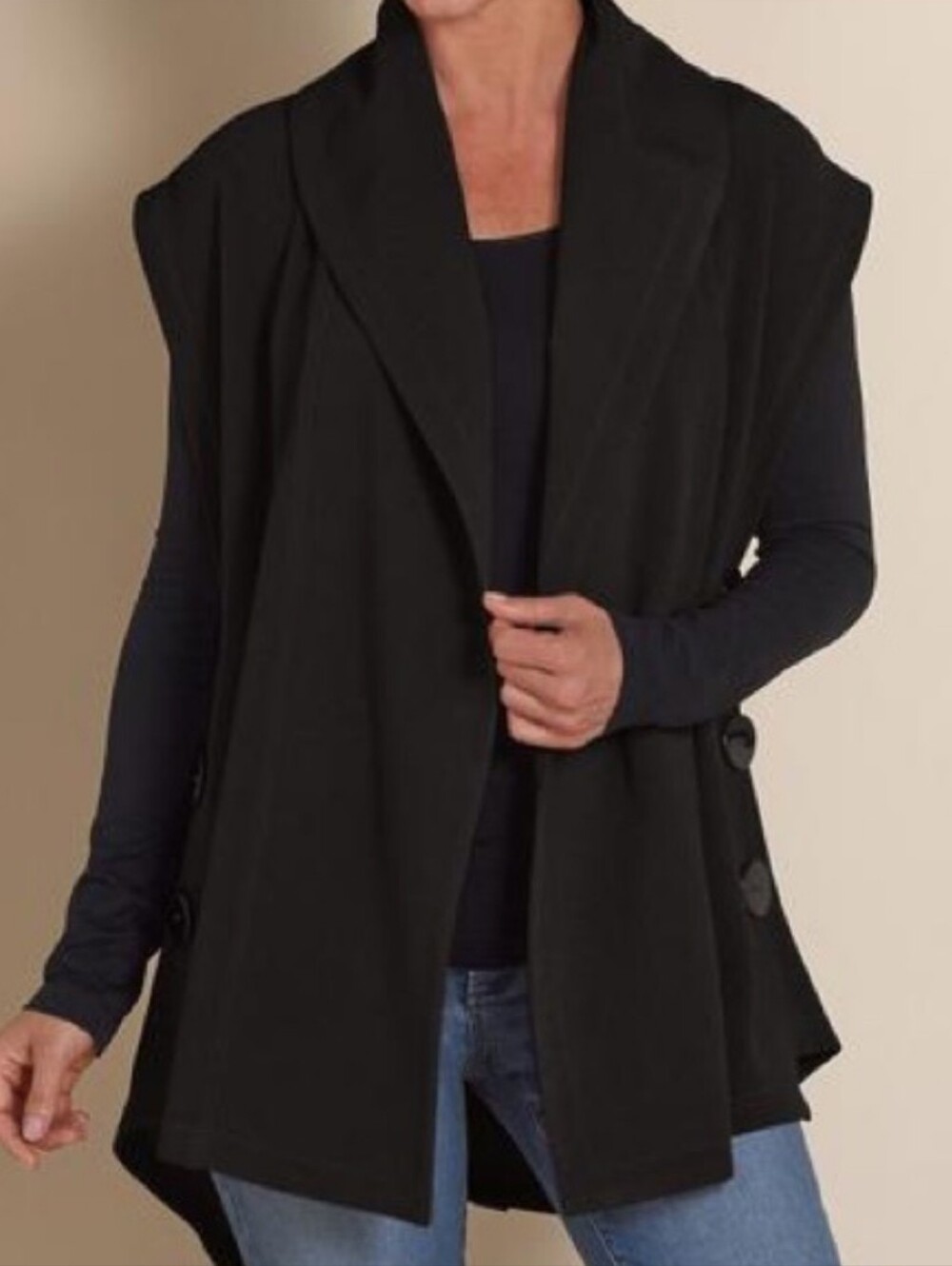 Soft Surroundings Black Knit Waterfall Drape Open Front Gilet Vest Medium